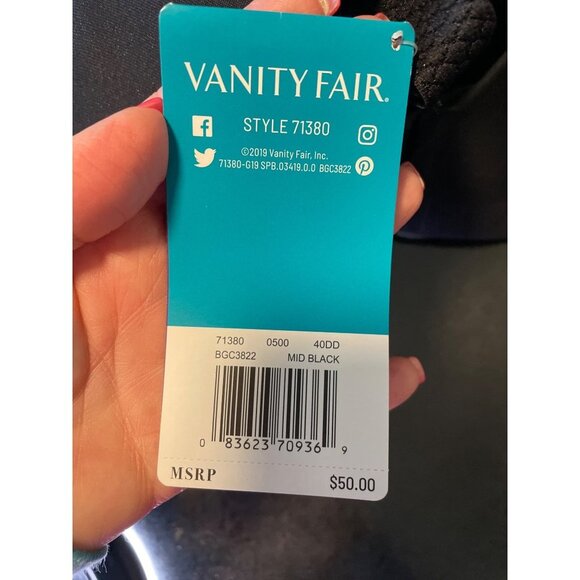 Vanity Fair NWT Black Full Figure Beauty Back Bra Sz 40DD - Picture 10 of 10